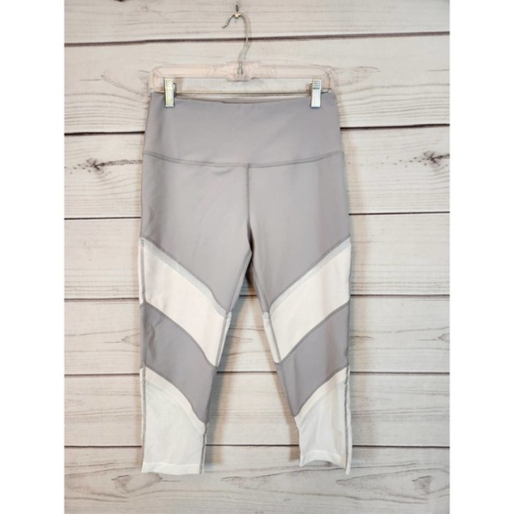 Zella‎ Women's Gray White Colorblock High Rise Cropped Leggings Size Large